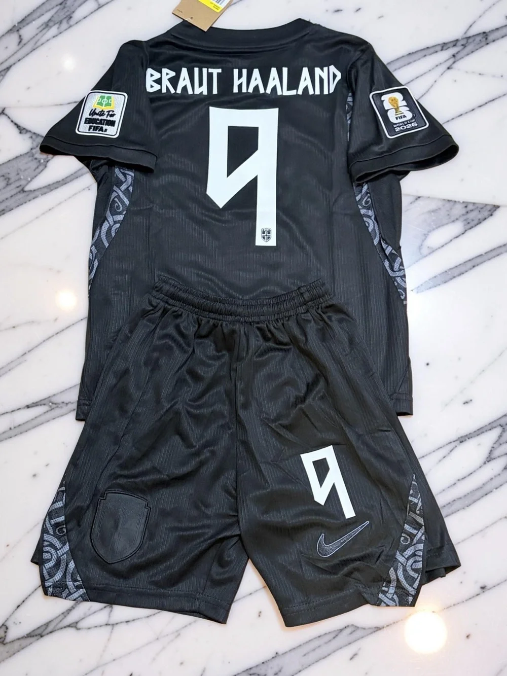 Erling Haaland Norway 2026 Away Kids Soccer Jersey Shorts Set #9 Youth World Cup